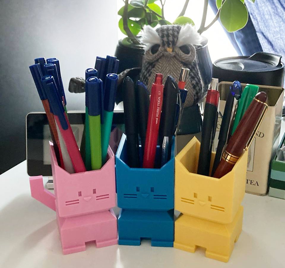 Porta-lápis gato 10 cm organizador de mesa